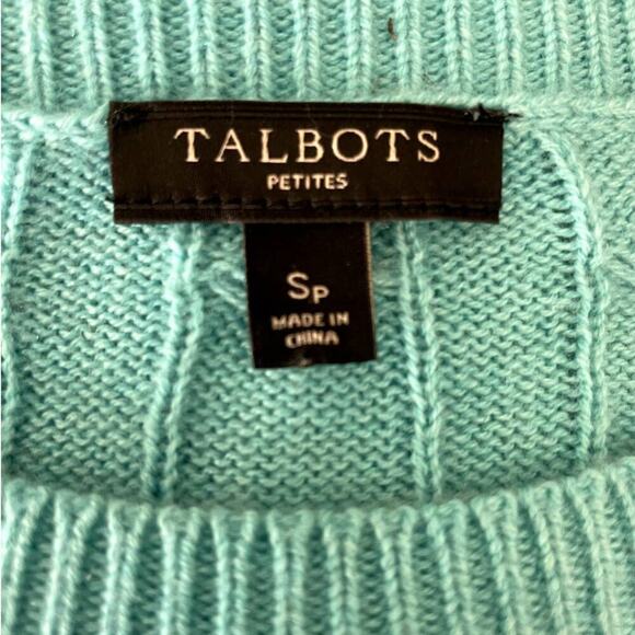 Talbots Women Cable Knit Sweater SP Aqua Lightweight Preppy‎ Classic Coastal - Picture 2 of 7